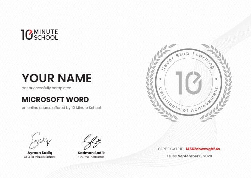 Certificate for Microsoft Word