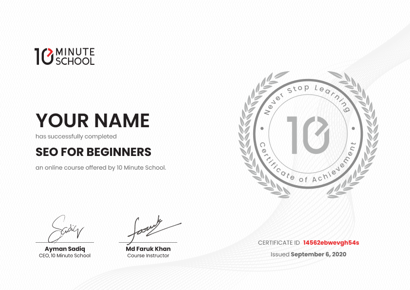 Certificate for SEO Course for Beginners