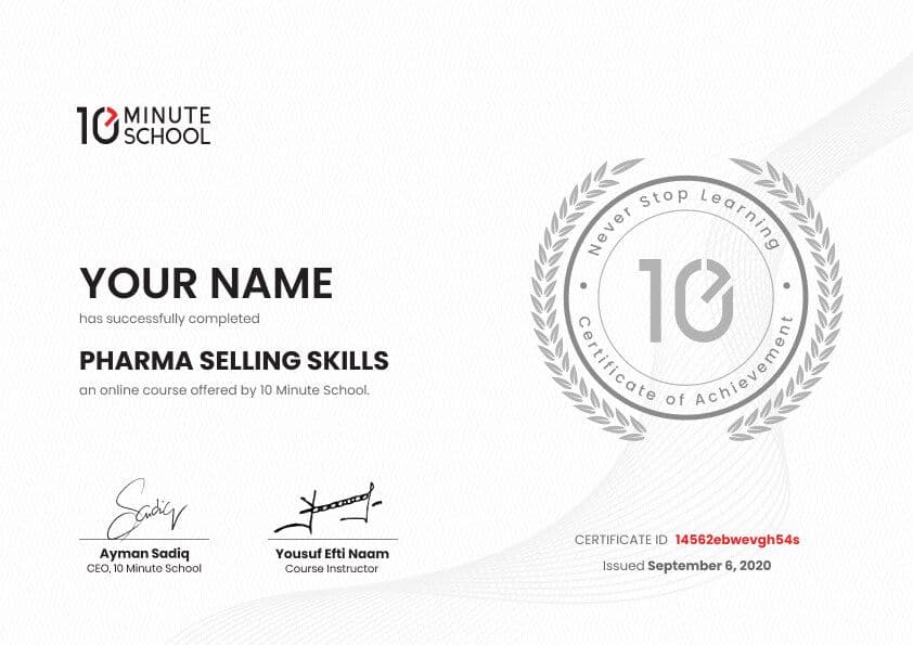 Certificate for Pharma Selling Skills for High Performance
