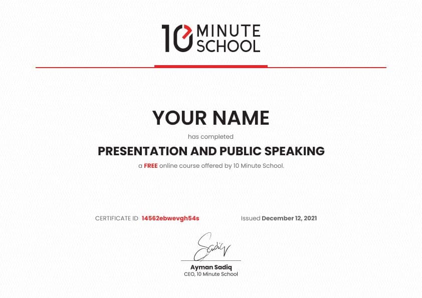Certificate for Presentation & Public Speaking